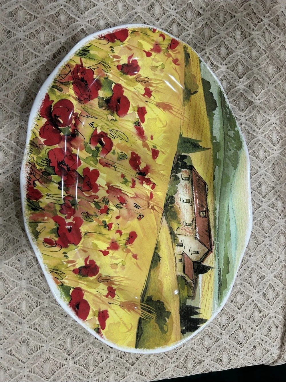 Opificio Etico Red Poppy Field Ceramic Serving Platter made in Italy